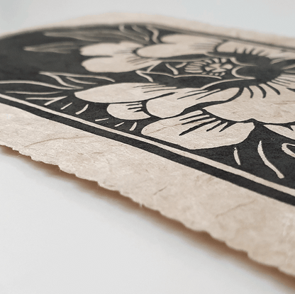 Linocut print paper texture closeup