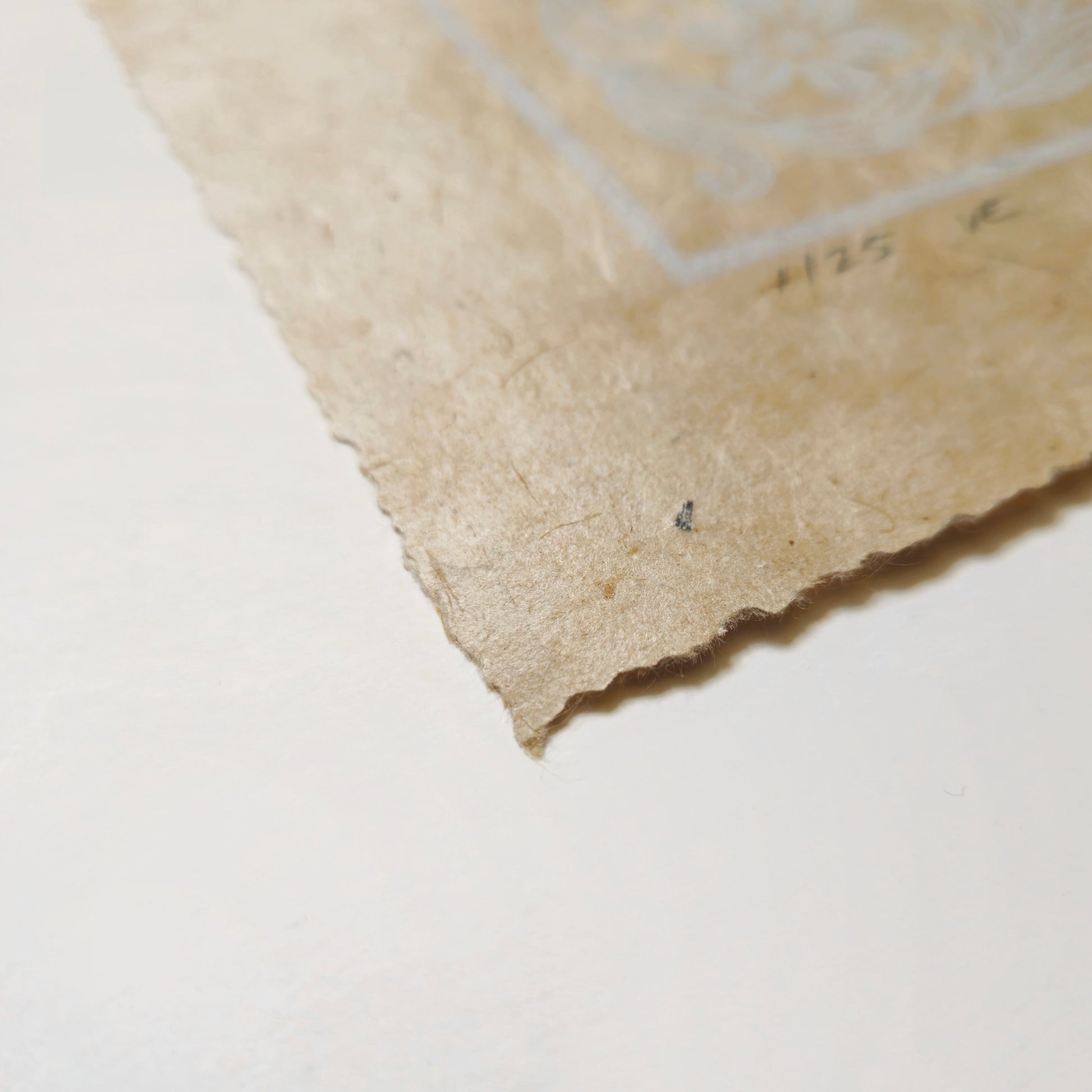 Detail of a linocut print deckle edge