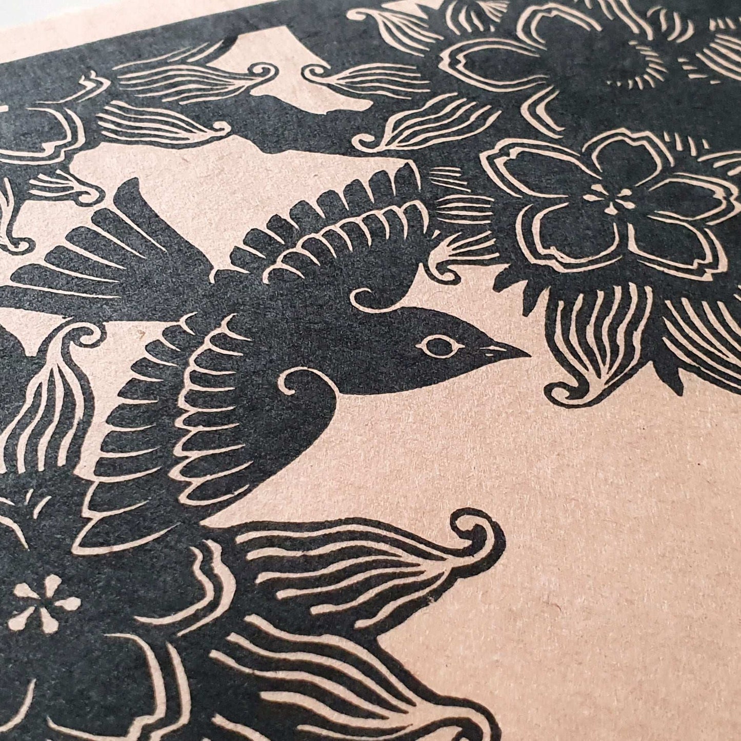Linocut black bird detail